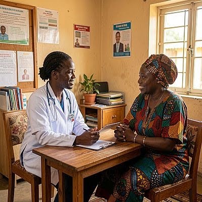 An image of a healthcare provider and patient in consultation