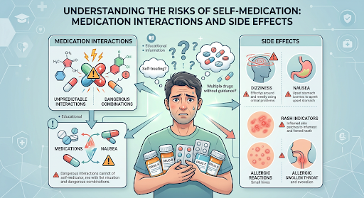 Drug interactions and side effects from self-medication. Image credit: Adobe Firefly