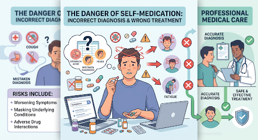 Self-medication leading to incorrect treatment. Image credit: Adobe Firefly